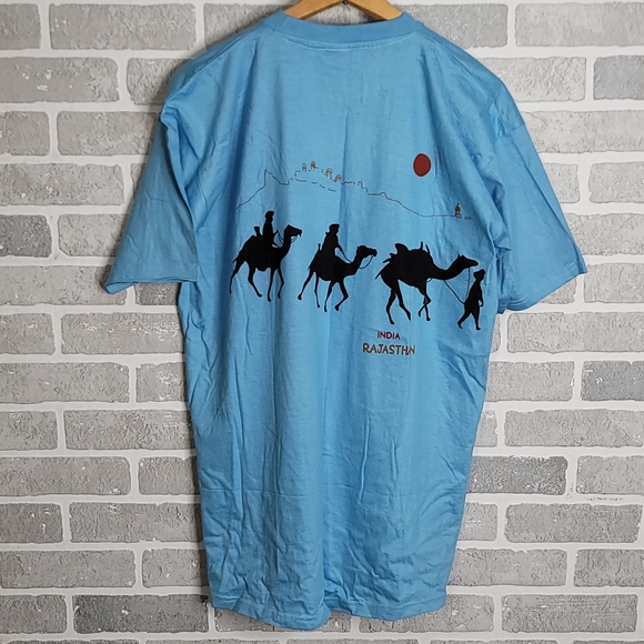 India Rajasthan Camel Caravan T-shirt Print Blue Tourist Souvenir Men's Size XXL - Picture 5 of 7